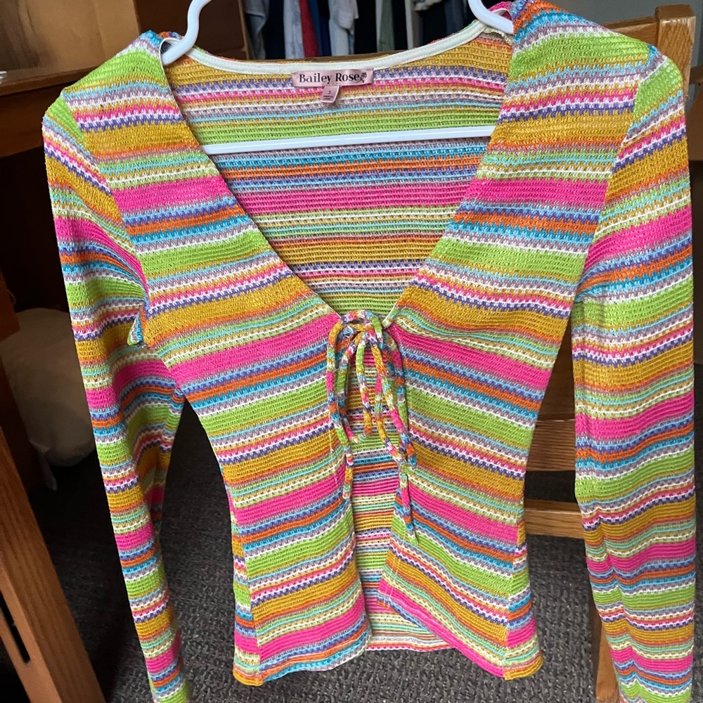 Multi-color mesh middle tie cover up or blouse.